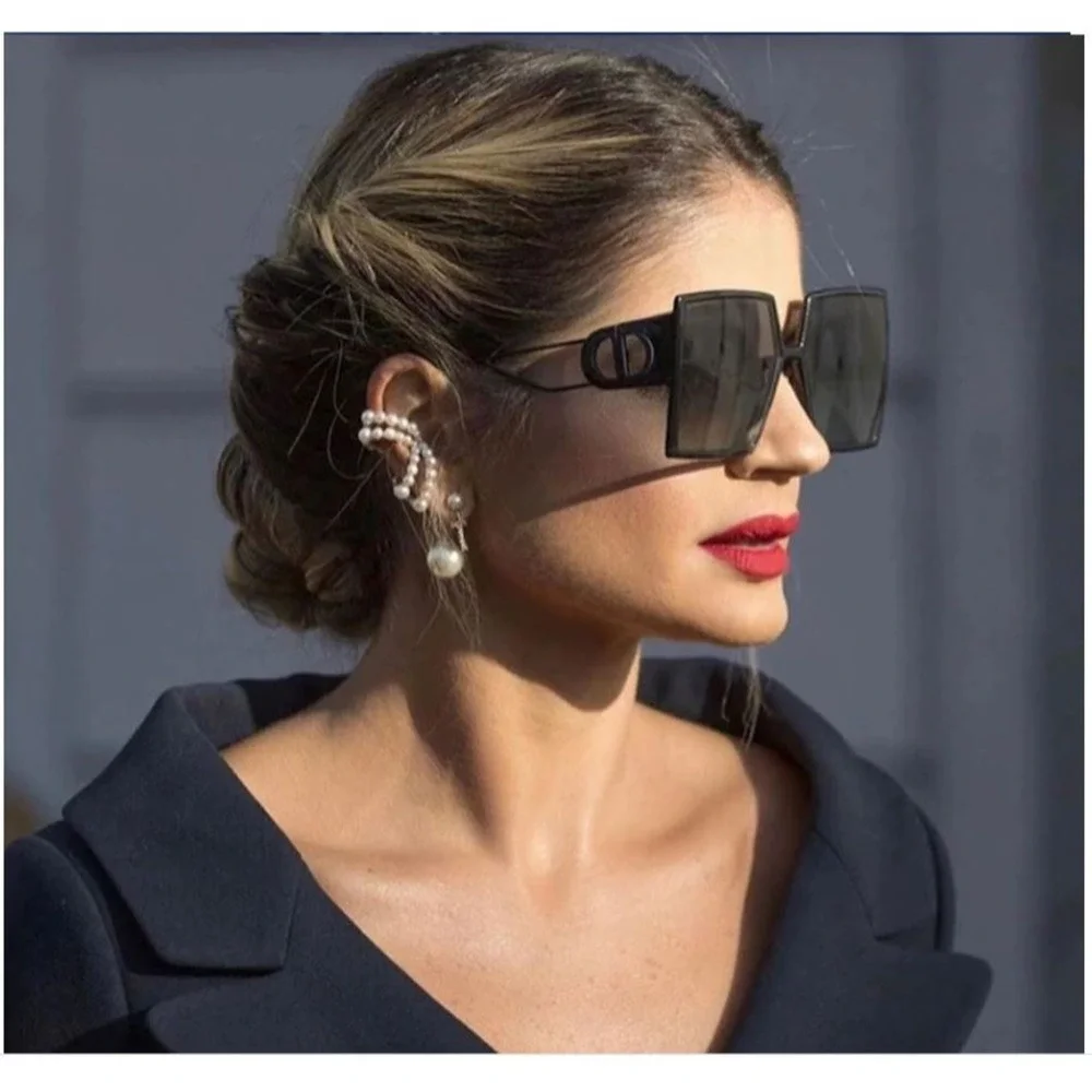 Square Oversized Sunglasses Women Black Designer Fashion Sun Glasses